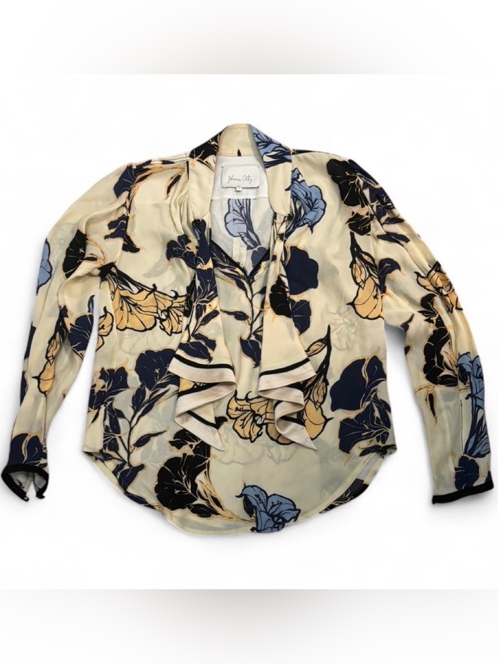 Johanna Ortiz Cream Blouse with Navy & Mustard Floral Print